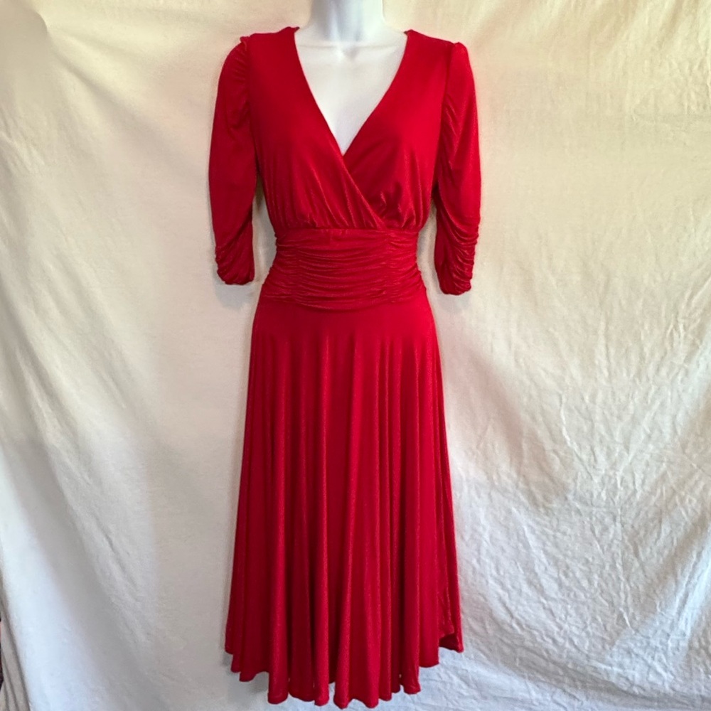 B-95 Nue Red 1/2 Sleeve Lined Maxi Dress Size 6